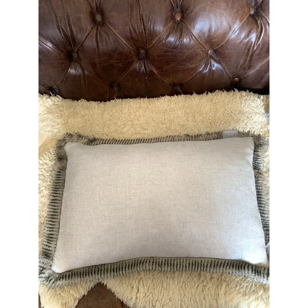 Dash Away Home Let it Snow Lumbar Pillow Faux Fur Trim Linen Blend Holiday Decor